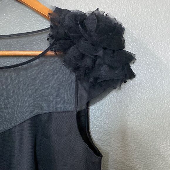 Pearl GEORGINA CHAPMAN of MARCHESA Black Grosgrain Dress Tulle Flowers - Picture 15 of 15